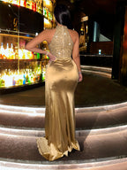 New Fashion Sequined Patchwork Women'S Long Elegant Dress Prom Gown Slim High Waist Slit Wedding Dress Wedding Guest Outfit Travel Music Festival Formal Dinner Dress Birthday Graduation Party - Champagne
