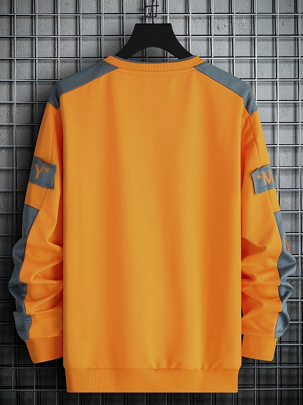 1pc Men's Casual Sportswear Top, Pullover Fashion Long Sleeve, Suitable for Spring and Autumn Outdoor Daily Running, Color-Block Letter Men's Sweatshirt - Yellow
