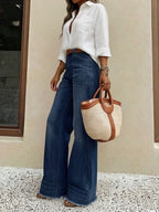 Women'S Fashionable Retro Casual Jeans, Loose Fit, Machine Washable All-Season, Party And Elegant No Belt - Navy Color