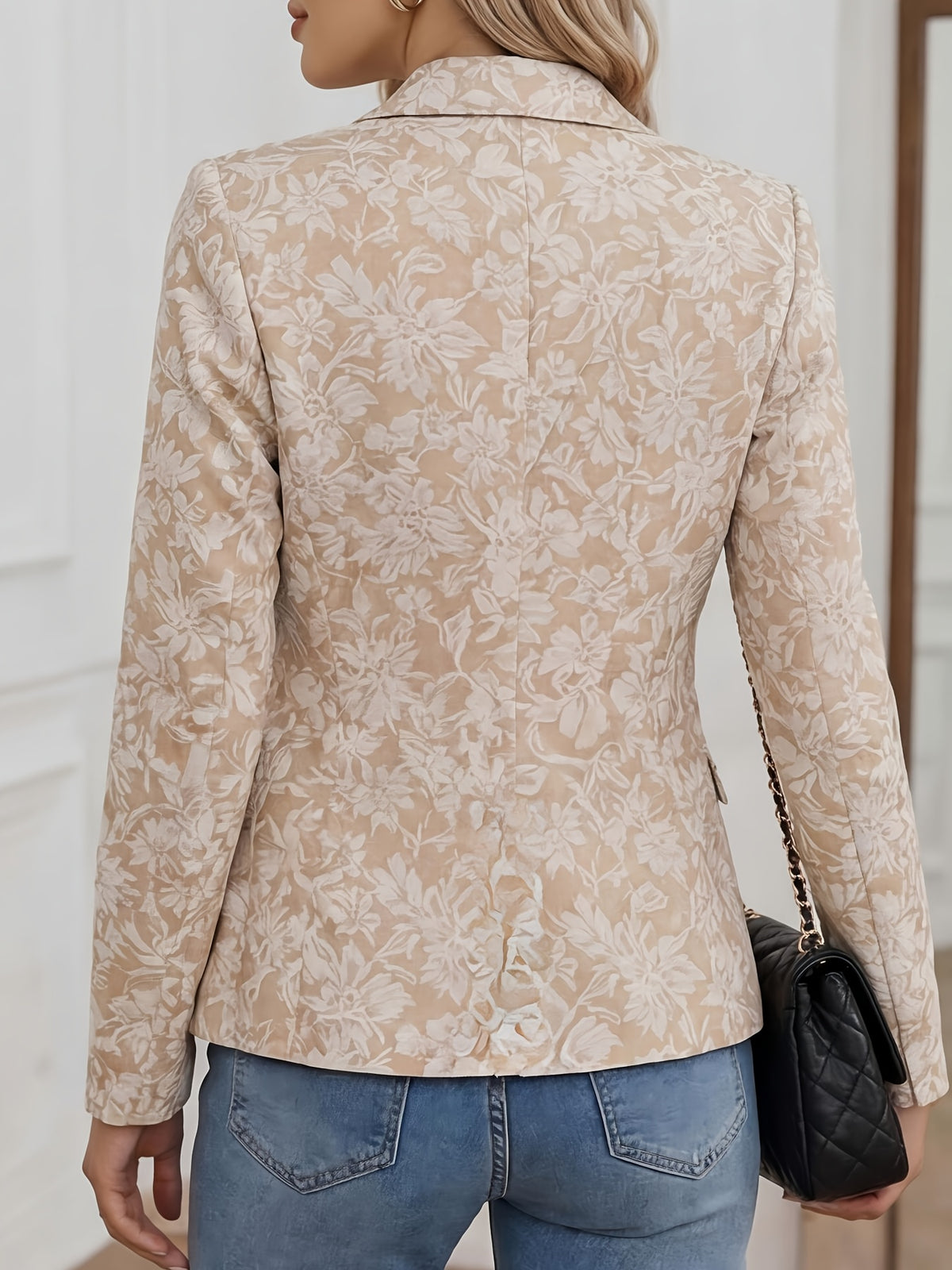 Fashion Women'S Printed Suit Jacket, Slim Fit, Professional Temperament Suit Top for Women - Apricot