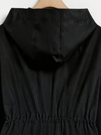 Plus Size, Women's Plus Size Long Hooded Trench Coat - Black