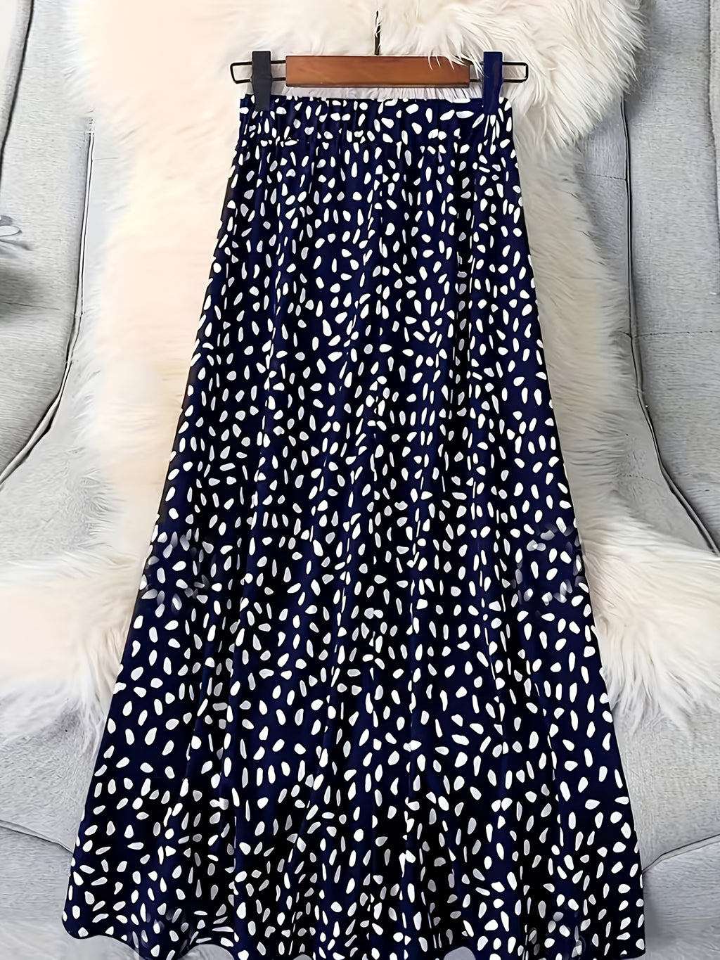 1pc Women'S Floral Print Elastic High-Waist A-Line Skirt - Navy Color