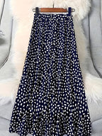 1pc Women'S Floral Print Elastic High-Waist A-Line Skirt - Navy Color