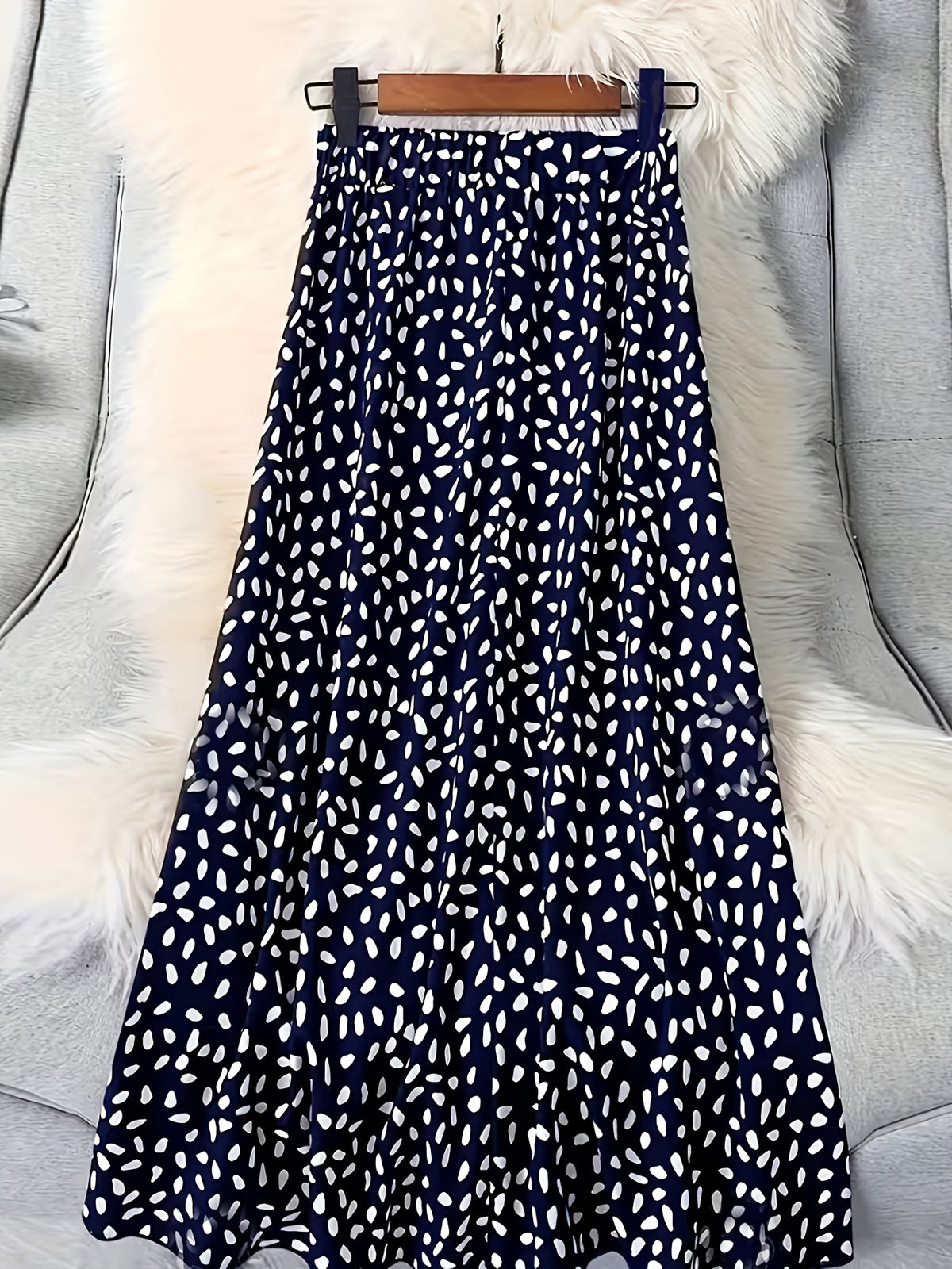 1pc Women'S Floral Print Elastic High-Waist A-Line Skirt - Navy Color
