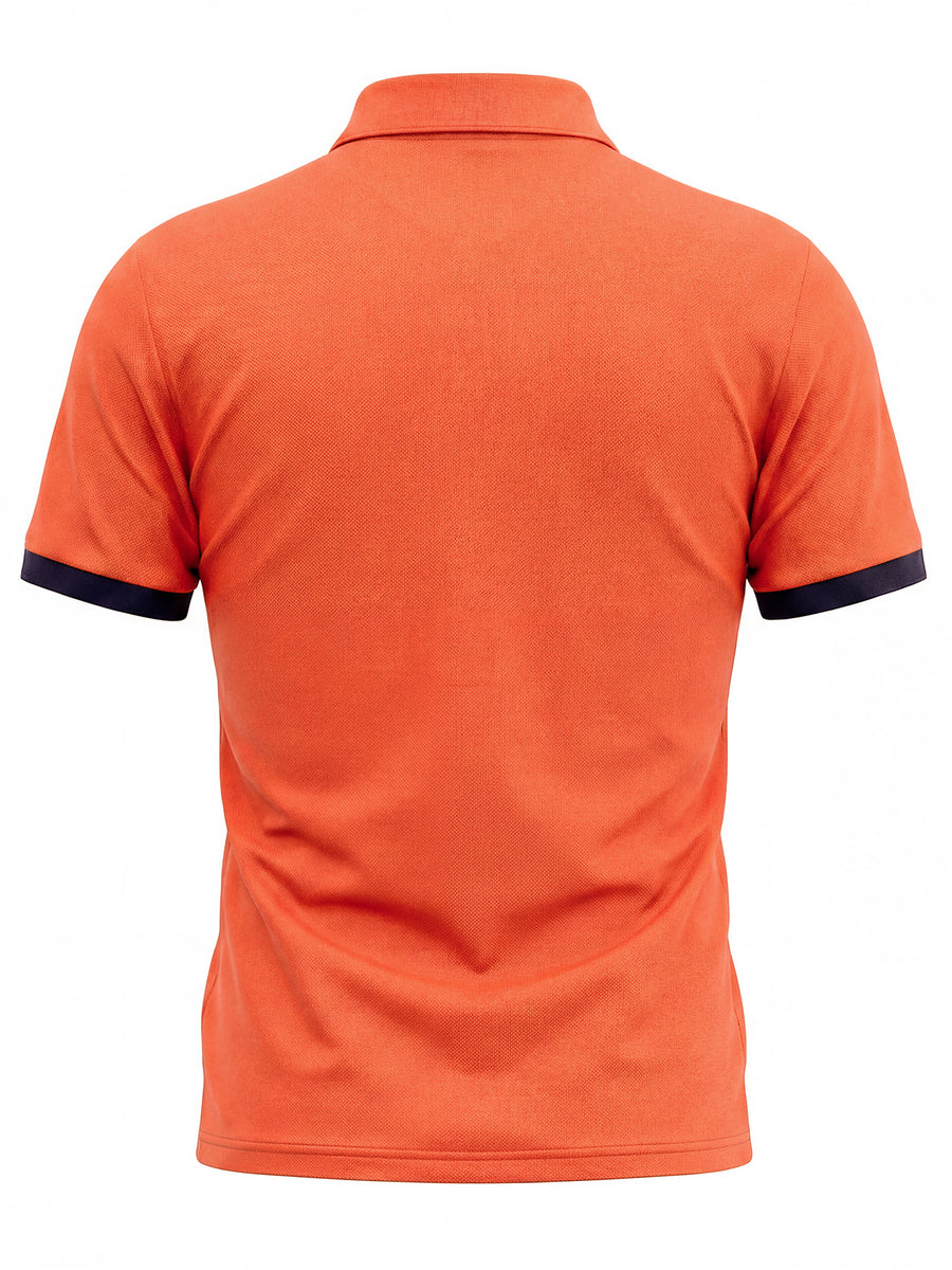 Summer New Men'S Half-Zipper Collar Short Sleeve Polo Shirt Casual Loose All-Match Polo Shirt - Orange