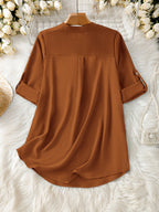 Elegant Women's Simple Casual Daily Short-Sleeve Solid Color Shirt, Spring/Summer Fashion Casual Outing Shirt, BK0608018 - Coral