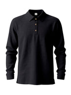 Men'S Linen Polo Shirt, Long Sleeve Casual Button-Up Top Made of Soft Natural Linen Fabric, Breathable Lightweight Construction with Relaxed Fit, Ideal Summer Clothing for Beach Vacations, Tropical Travel, Business Casual, And Leisure Style - Black