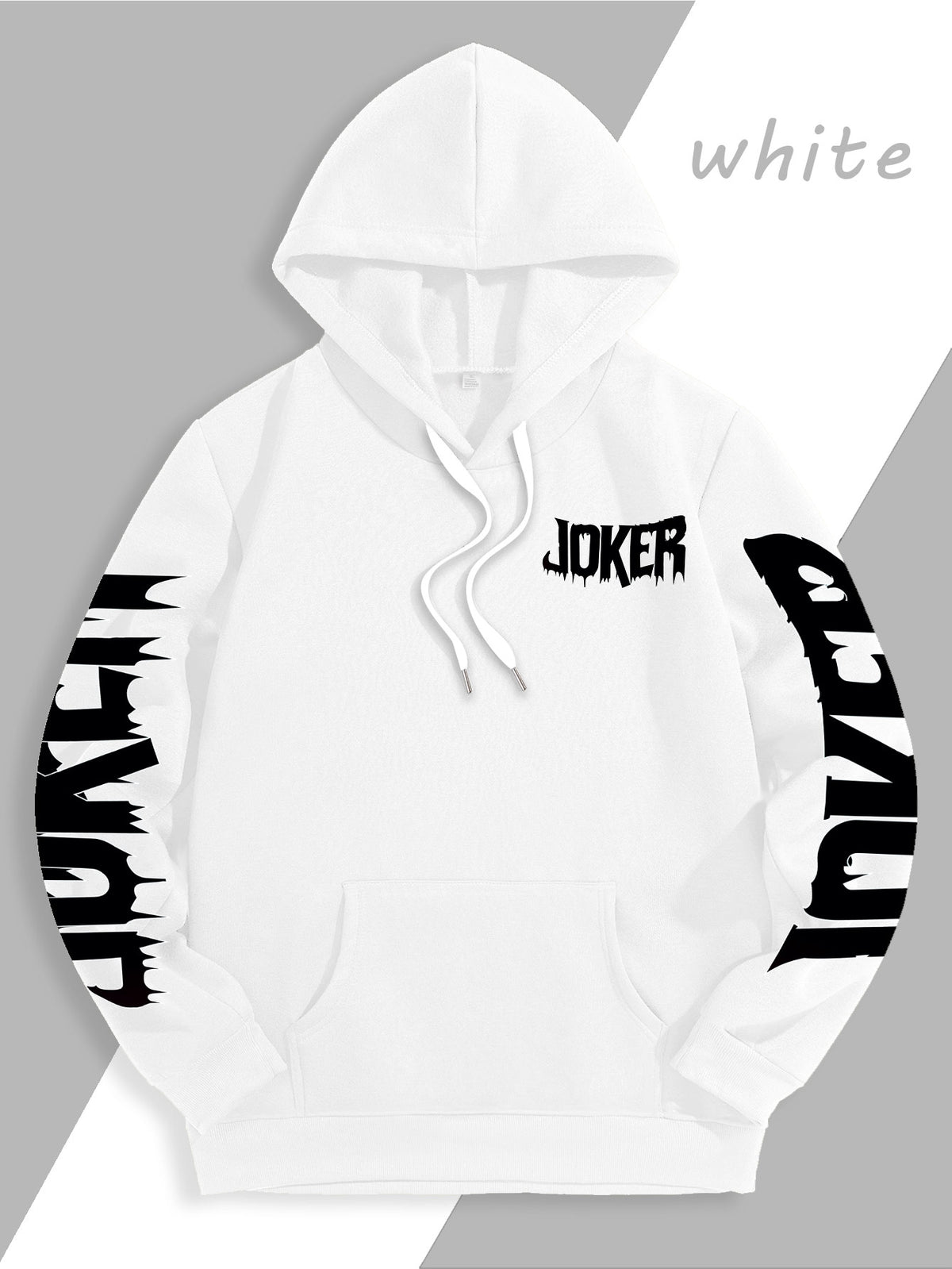 Men'S Warner DC Comics Enthusiast Autumn Winter Hooded Sweatshirt, Batman Joker Half-And-Half Black White Sketch Double-Sided Print Loose Casual Hoodie, Suitable for Superhero Fans, Campus Daily Outings, Casual Shopping - White