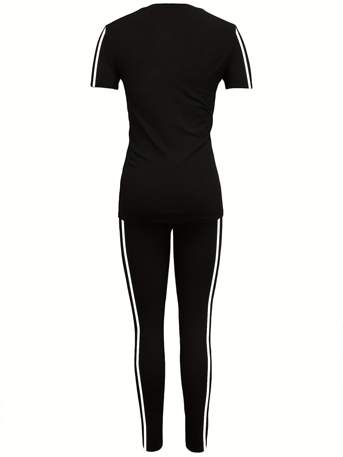 Women'S Casual Two-Piece Set with Round Neck And Short Sleeves Featuring Printed Letters - Black