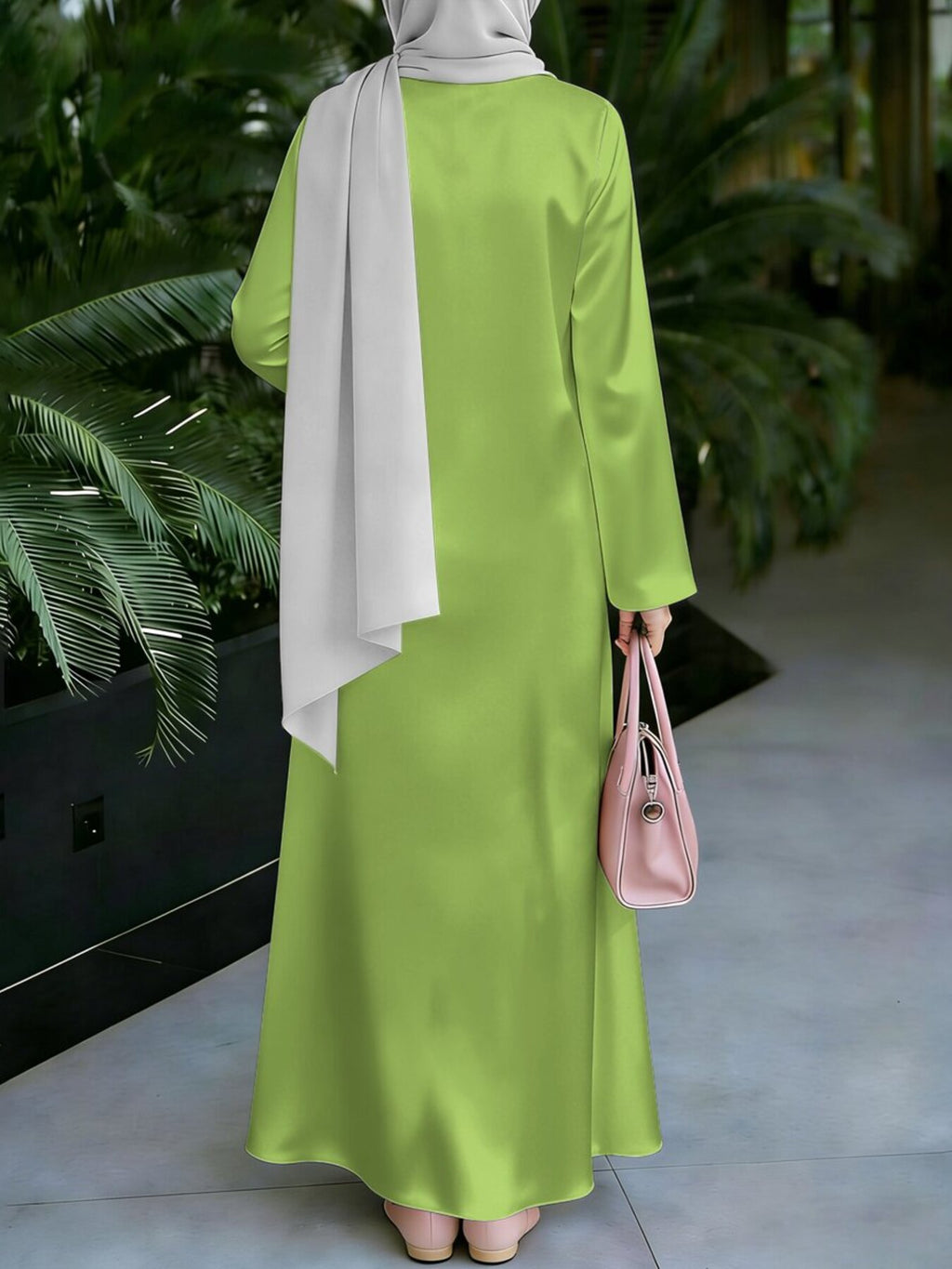 Women's Middle Eastern Style Muslim Elegant Robe, Bright Green Contrast Color Ethnic Pattern Print Long Dress, Loose Straight Cut with Long Sleeves, for Banquets, Prayers, and Outings, Loose Fit Flattering Figure, Non-Embroidered, Exotic Style Muslim - Mixed colors