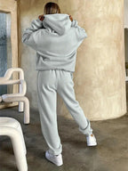New York Print Women's Hooded Sweatshirt and Pants Set, Long Sleeve Casual Hoodie Set, Y and Casual Sweatshirt, Loose Fit, Machine Washable, All-Season Comfort, Daily Wear Apparel - Light Grey