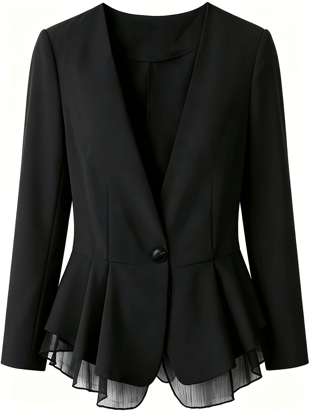Women'S Blazer, Women'S Top, Long Sleeve, Suitable for Commuting And Office Wear, Contrast Mesh Design, 2026 New Solid Color Jacket, Spring, Summer, Autumn Wear Essential Wardrobe Item, Teacher Outfit, Mom Style - Black