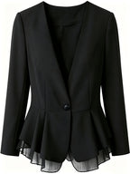 Women'S Blazer, Women'S Top, Long Sleeve, Suitable for Commuting And Office Wear, Contrast Mesh Design, 2026 New Solid Color Jacket, Spring, Summer, Autumn Wear Essential Wardrobe Item, Teacher Outfit, Mom Style - Black