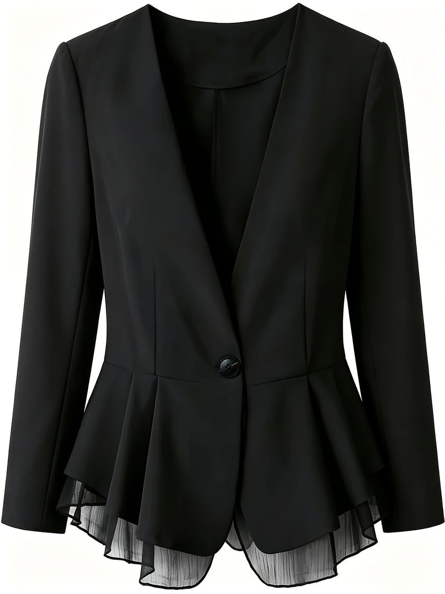 Women'S Blazer, Women'S Top, Long Sleeve, Suitable for Commuting And Office Wear, Contrast Mesh Design, 2026 New Solid Color Jacket, Spring, Summer, Autumn Wear Essential Wardrobe Item, Teacher Outfit, Mom Style - Black