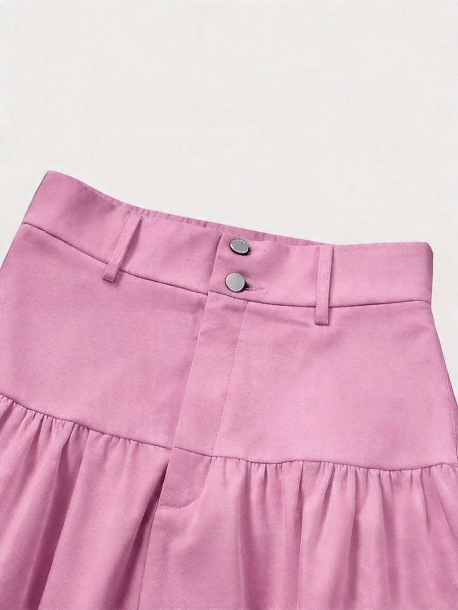 Women'S Solid High-Waist Half Skirt - Pink