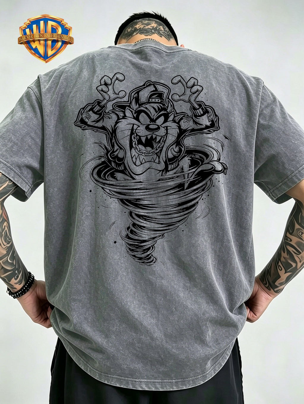 Whirlpool Mouth Monster Print Washed T-Shirt, Men'S 100% Fabric, Casual Comfortable Style, Loose Fit Breathable Short Sleeve Men'S Casual Top, Distressed Washed Loose Fit - Grey