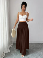 Women'S Casual Pleated Solid Color Skirt, Romantic Holiday Style, Elegant Design, Versatile Fashion, Ideal Choice for Women in Back-To- Season, Spring And Summer - Coffee Brown