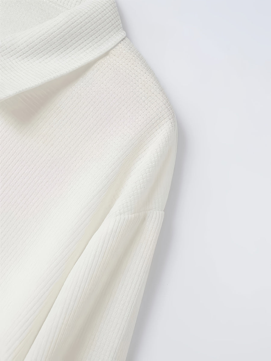 Waffle Knit Jacket, Double Pocket Design, Zip-up Jacket, Sporty Casual Style - Ivory White