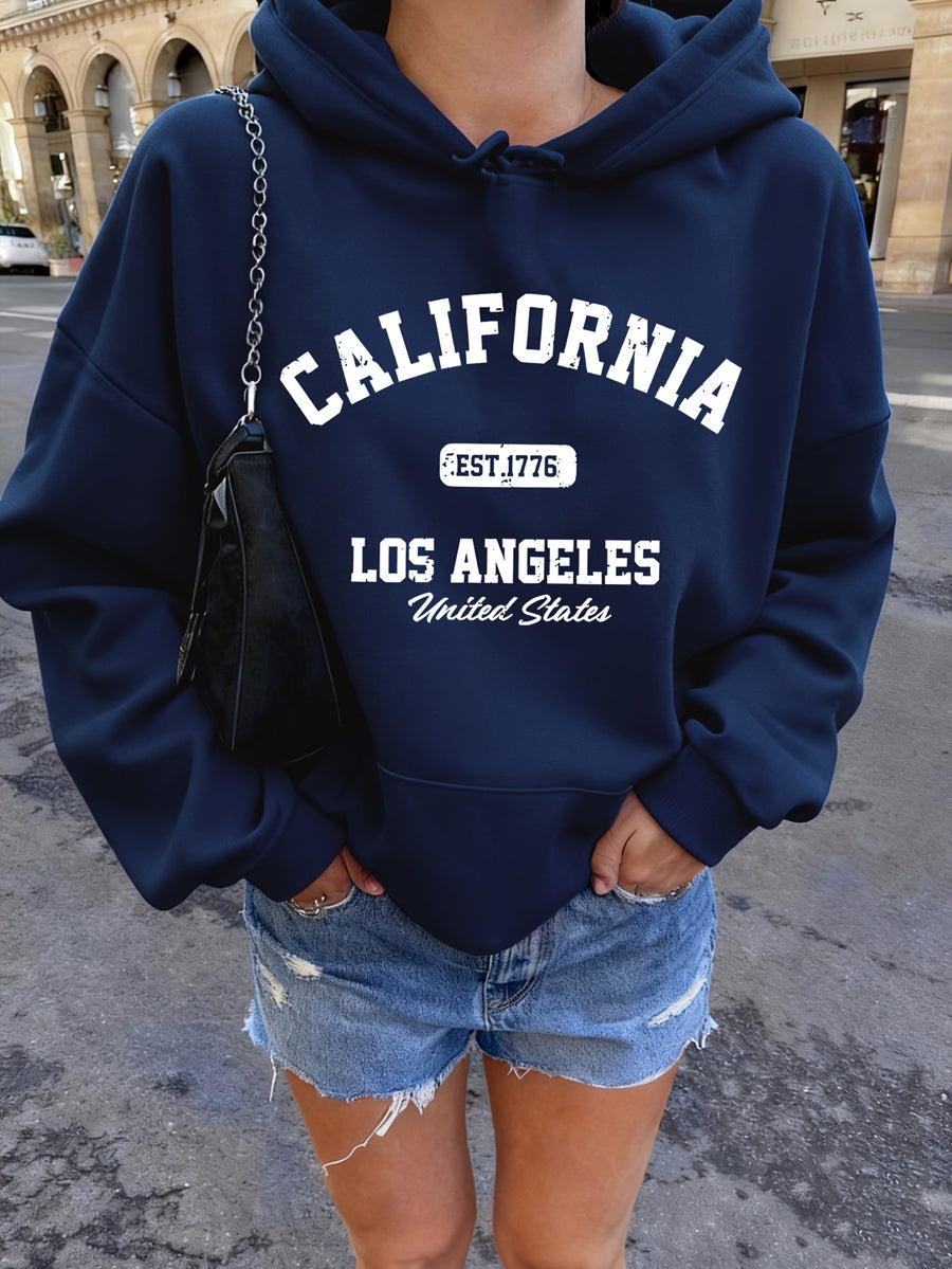 Letter Print Hooded Sweatshirt for Autumn And Winter, Women'S Clothing - Royal Blue