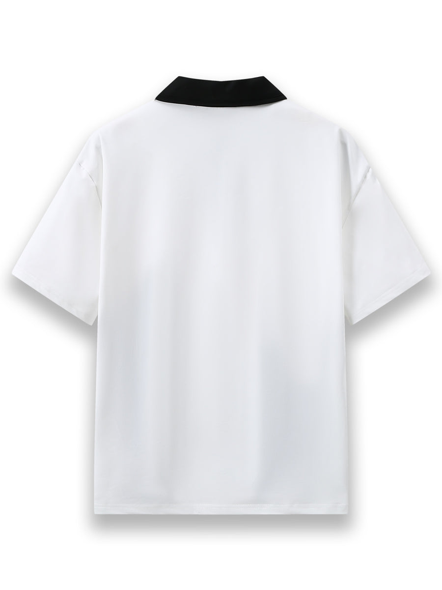 Men's Polo Shirt, College Style Color Block Patchwork Short Sleeve Top, Summer Bestselling Men's Short Sleeve, Milan Italian Flag Print Polo Collar Short Sleeve, Trendy Fashion Bestselling Printed Polo Shirt, Daily Casual Half-Zip Design Clothing - White