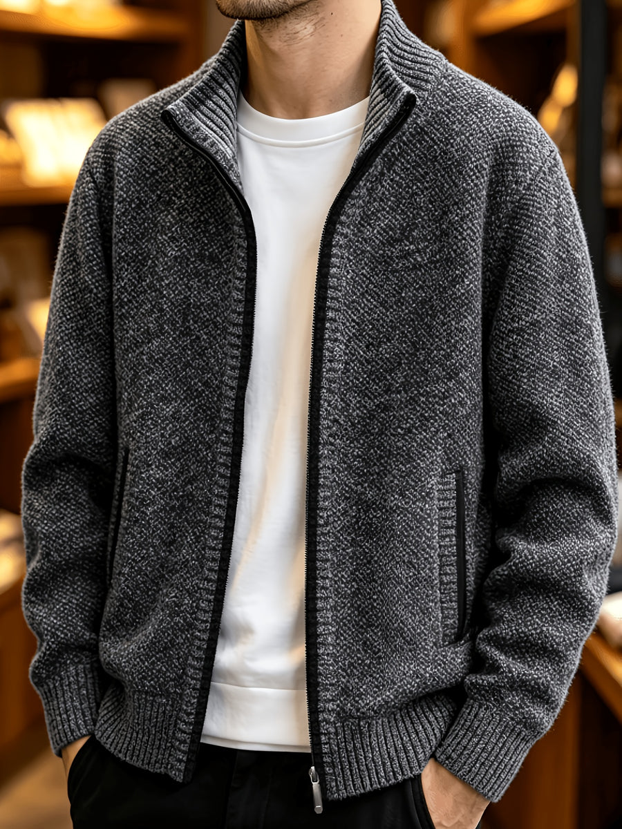 A Single Men's Thick Knitted Sweater Jacket, Made of Soft and Plush Fabric to Keep Warm and Comfortable, Easy to Match for Daily Commuting and Leisure. (Includes Only One Jacket) - Dark Gray