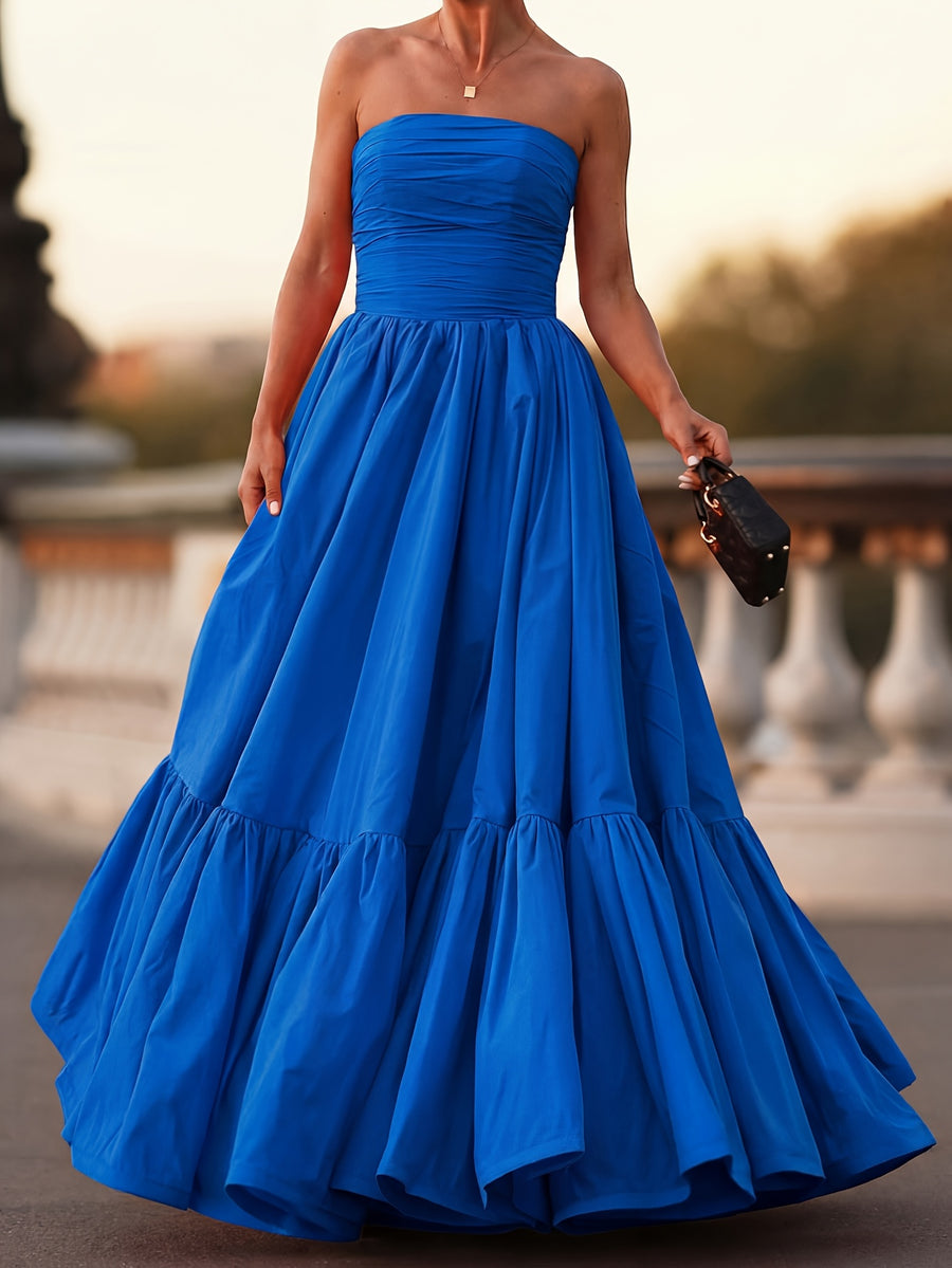 Women'S Off-Shoulder Gown - Solid Color Party Elegant Long Dress for Wedding, Bridesmaid, Formal Evening Gown - Blue