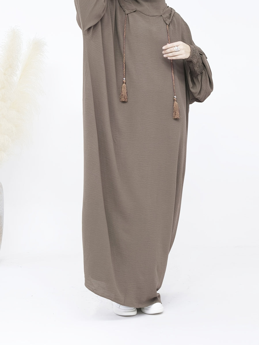 Plus Size - Plus Size - 1pc Prayer Jilbab Outfit for Muslim Women, Stylish And Elegant, Features a Solid Color, Ideal for Everyday Wear, Festivals, Gatherings, And Outdoor Events. Women'S Islamic - Olive Brown