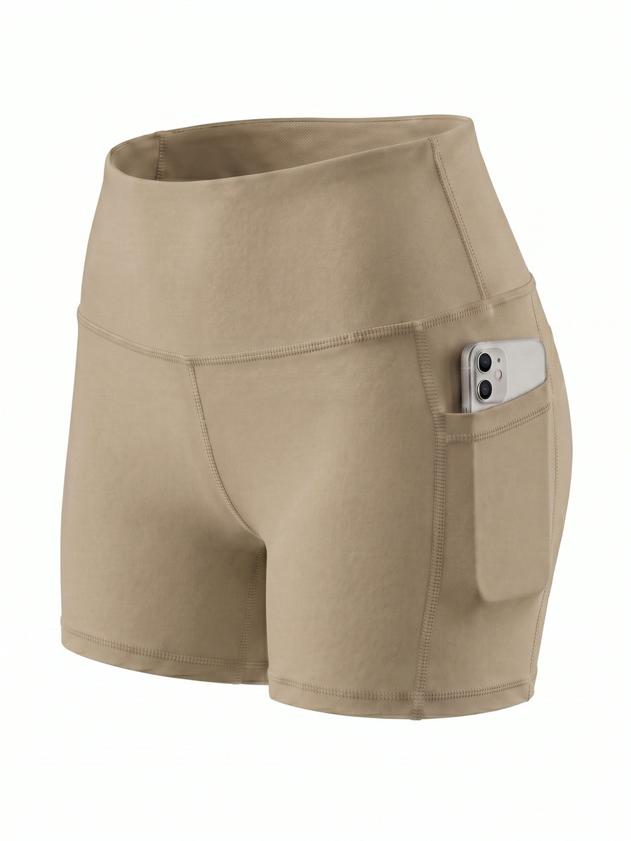 Summer Fashion Women's High-Waist 3-Inch Shorts with Pockets, Moisture-Wicking Summer Style - Anti-See-Through, Tummy Control, Non-Slip Waistband - Leopard Yellow