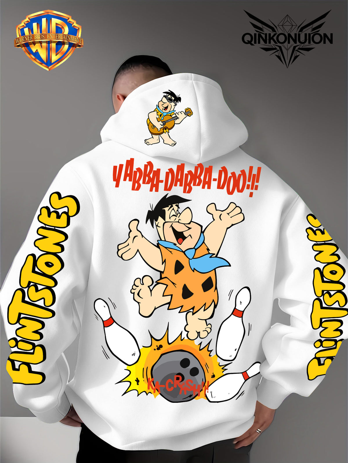 Warner Official Men's Hoodie, Stone Primitive for Man Bowling Impact Funny Anime Printed Design, Machine Washable, Warm and Casual for Autumn and Winter, Daily Drawstring Hoodie, Multi Functional Sports and Leisure Loose Version - White