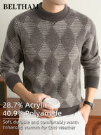 Men's Thick Warm Winter Sweater - Cold-Resistant Soft Knit Pullover with Mock Neck Round Neck Suitable for Casual Business Outdoor Wear, Warm Gift for Husband & Father, Fall Winter Clothing for Daily Fishing Camping Activities - Camel