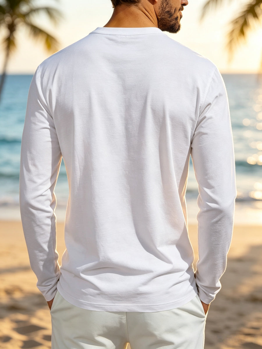 Men's Henley Long Sleeve T Shirts, Solid Color Crew Neck Pullover Tops with Chest Pocket, Breathable Soft Casual Loose Fit Long Sleeve Shirts, All Seasons Basic Undershirt for Daily Commute Outdoor, Versatile Minimalist Men Clothing Multiple Sizes& - White