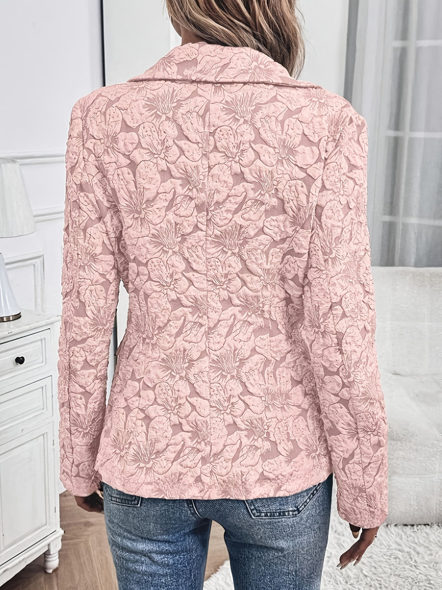 Fashionable Women's Suit Jacket, Stylish Slim-Fit Floral Single-Breasted Casual Blazer - Pink Color