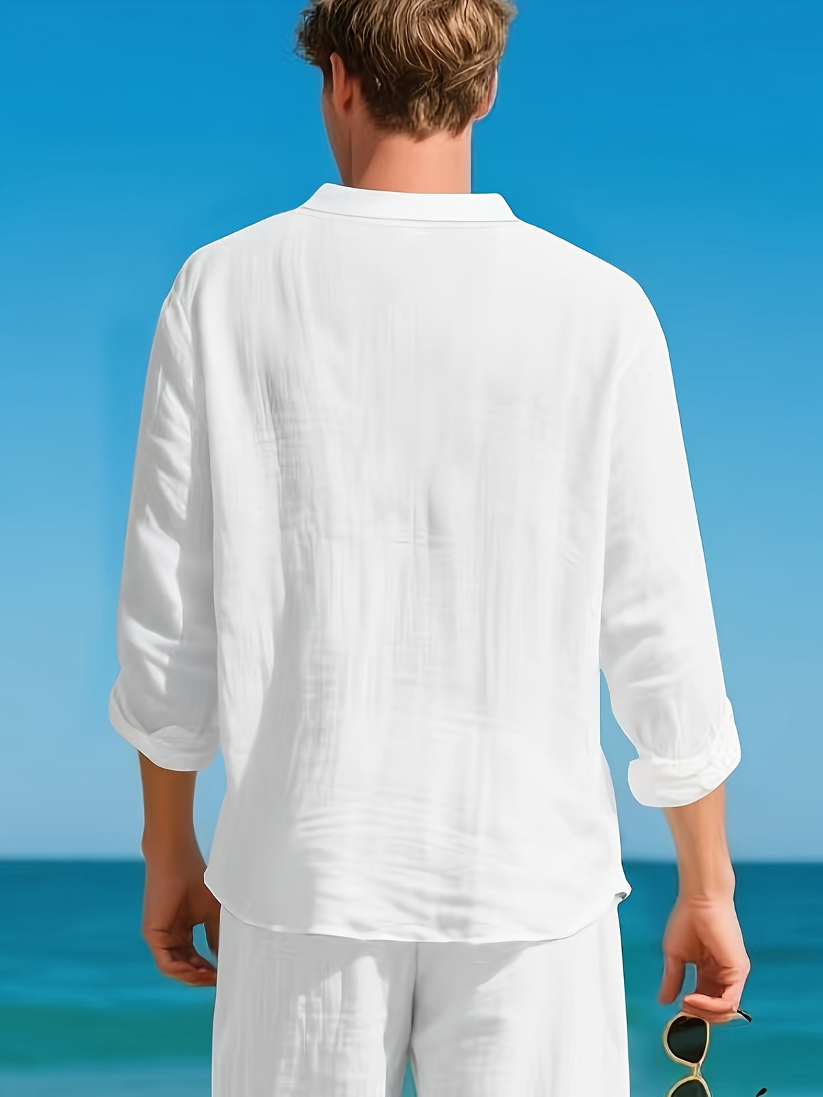 2026 Cross-border American Loose Fit Linen Henley Shirt, All Season Solid Color Breathable Stand Collar Long Sleeve T Shirts for Men Casual Daily Tops - White