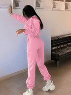 Spring And Autumn Women'S Fashion Casual Athletic Loose Sweatshirt Pants Set Embroidery Letter Design Indoor Outdoor Wear Clothing Sweatshirt Women - Pink