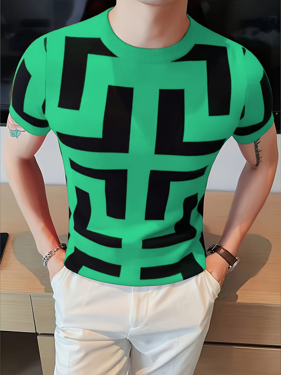 Cross-border New Men's Outdoor Short-sleeve Round-neck Knit Pullover Sweater - Green