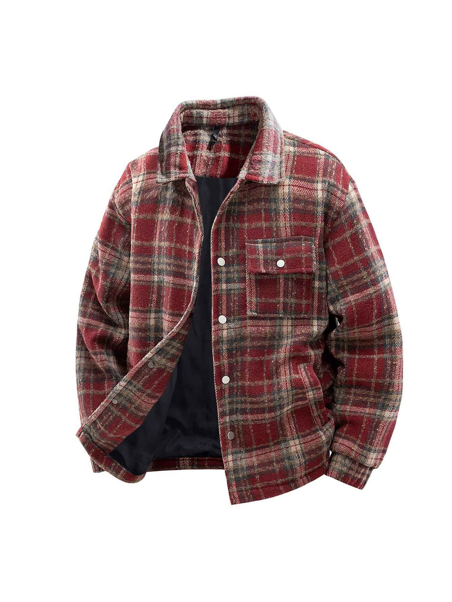 High-quality Plaid Heavyweight Men's Jacket, Simple Casual Couple's College-style Coat, Soft and Comfortable Classic Men's Jacket - Red