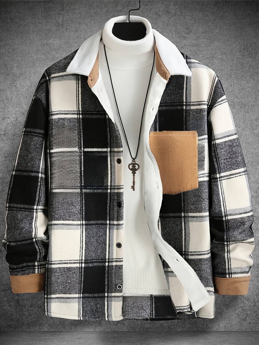 Pearson OBM Men's Fashion Versatile Plaid Jacket - Black