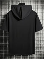 Men'S Summer T-Shirt, Easy Small Logo Print Men'S Hooded Short Sleeve, Soft Comfortable Breathable Versatile Fabric Sports T-Shirt, Loose Slimming Men'S Hoodie Easy Print Top - Black