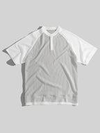 Men's New Summer Waffle Knit POLO Shirt, Casual Loose Fit Breathable Short Sleeve Zipper Half-Open Placket Color Block Patchwork Top with Raglan Sleeves, 2-in-1 Look T-shirt - Grey