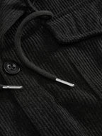 Men'S Corduroy Button-Up Shirt with Pocket And Drawstring Detail, Casual Long Sleeve Blouse for Daily Street Style, Gift Idea - Black