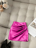 Fashionable New Satin Asymmetrical Skirt, Spring Summer High-Waist Fitted Tight Sexy Women'S Elegant Midi Skirt - Rose Red