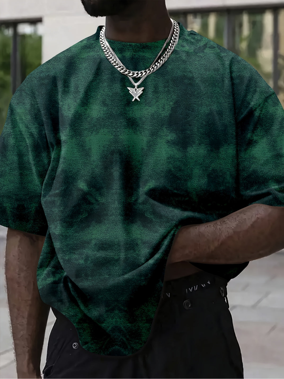 Men's Solid Color Tie-Dye T-Shirt - Multicolor Suitable for Fan Gatherings & Parties, Casual Crew Neck Short Sleeve Tee with Subtle Tie-Dye, Machine Washable for Events, Casual Attire & Themed Outfits - Dark Green