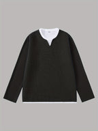 Men'S Spring And Autumn Fashion Waffle Long Sleeve T-Shirt - Black