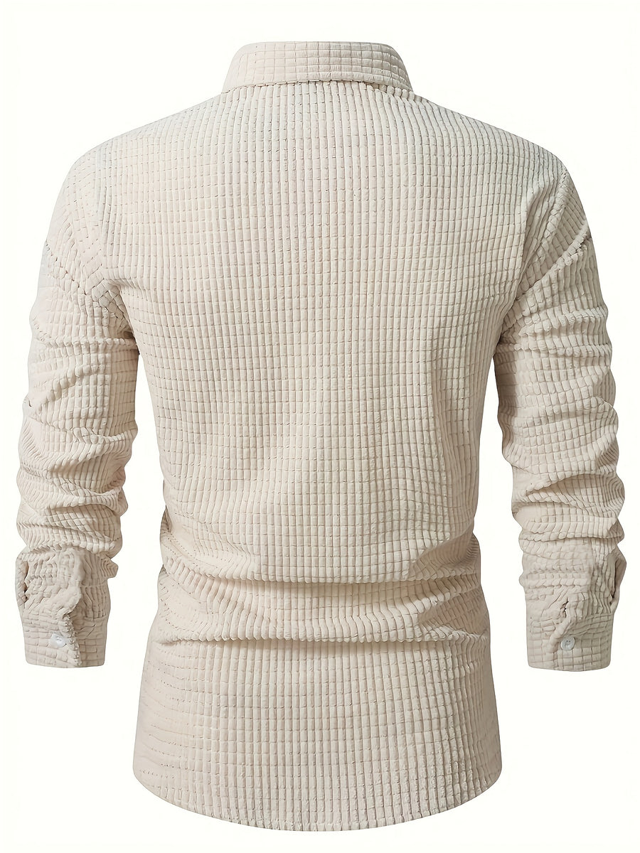 Men'S Corduroy Long Sleeve Collared Shirt, Men'S Long Sleeve Dress Shirt, Beige Men'S Shirt, Men'S Corduroy Shirt, Men'S Textured Shirt, Men'S Casual Shirt - Apricot