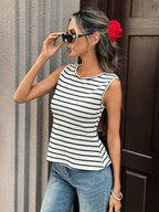 Striped Texture Halter Neck Backless Bow Women'S Vest - Black