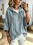 Plus Size - Women'S Casual Corduroy Drawstring Hooded Sweatshirt, Classic Versatile Hooded Top Elegant Women'S Top, Loose Fit Comfortable Sweatshirt Suitable for Commute And Casual Wear Spring/Autumn Clothing - Light Blue