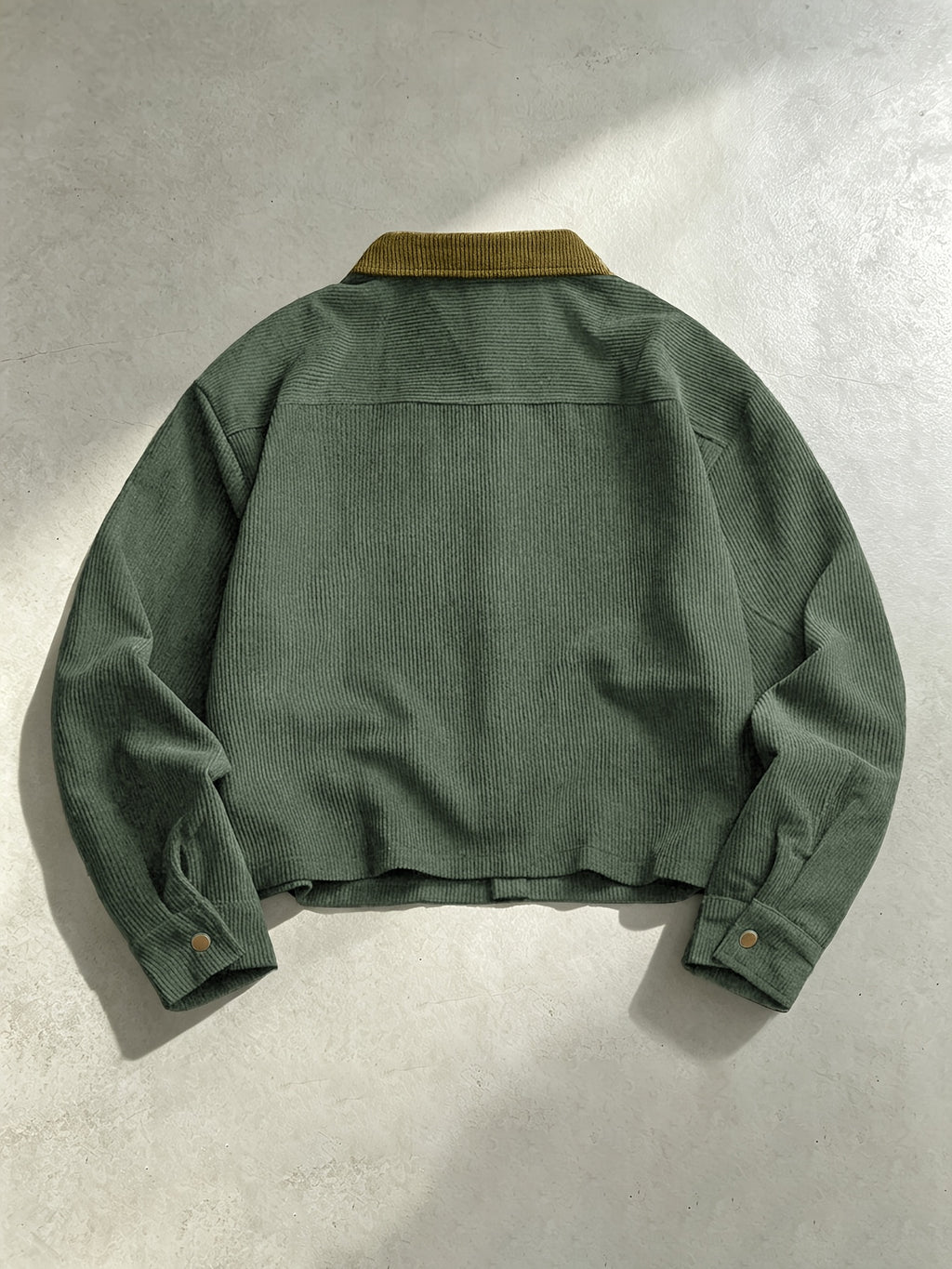 Men'S Solid Color Lapel Corduroy Striped Cardigan, Autumn Winter Fashion Contrast Jacket Top, Zippered Pocket on Chest, Button-Front Design, Seasonal Warm Casual Outerwear, Suitable for Daily Casual Wear And Outings - Military Green