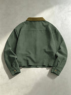 Men'S Solid Color Lapel Corduroy Striped Cardigan, Autumn Winter Fashion Contrast Jacket Top, Zippered Pocket on Chest, Button-Front Design, Seasonal Warm Casual Outerwear, Suitable for Daily Casual Wear And Outings - Military Green