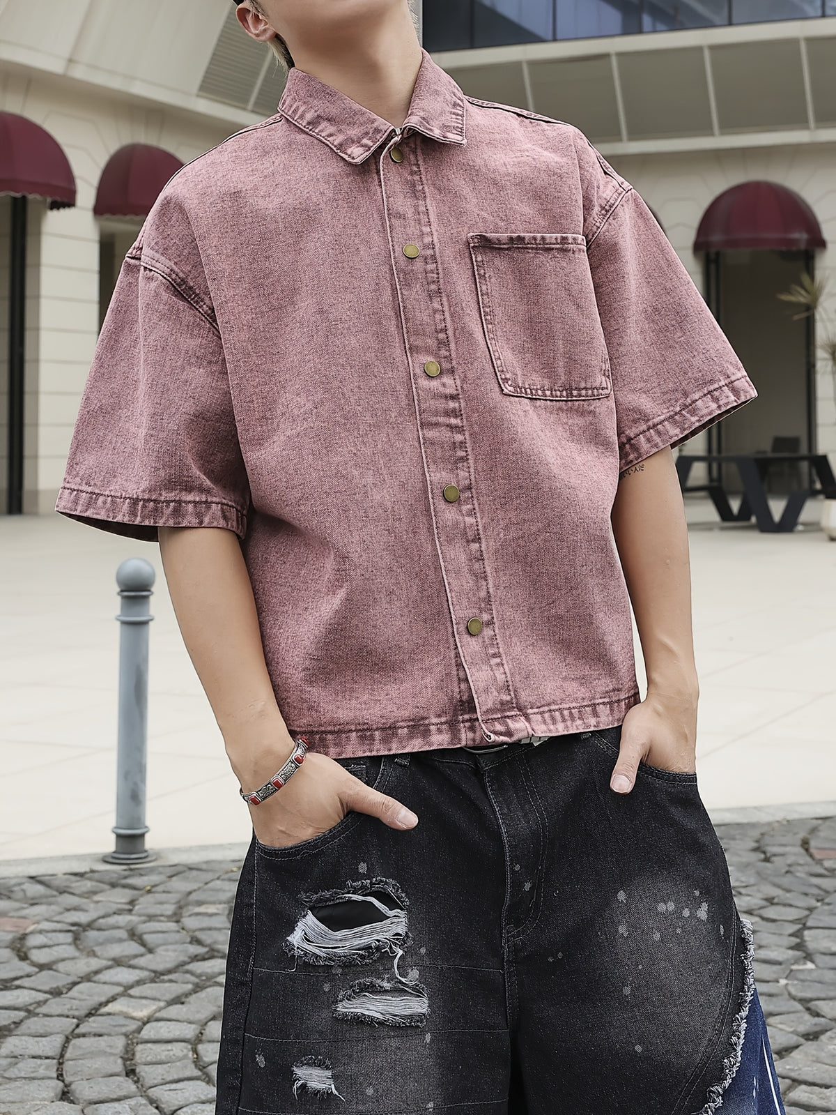 Men's Fashion Denim Top - Burgundy