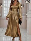 Cat Ears" Women's Fashion V-Neck Long Split Dress - Champagne